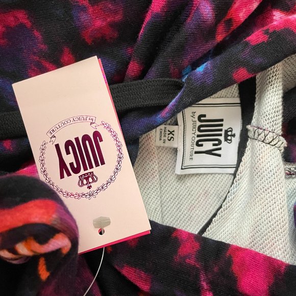 Juicy Couture | Women's Black Tie Dye French Terry Long Sleeve Hoodie XS - Picture 9 of 9